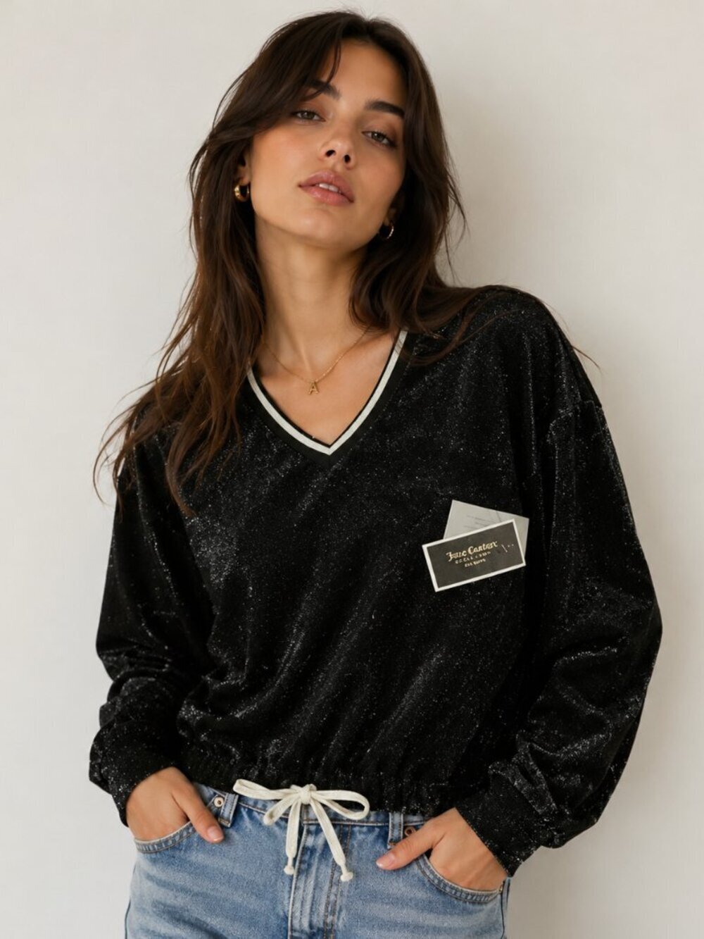 Juicy Couture Pitch Black Lurex Velour Pullover Size Medium NWT